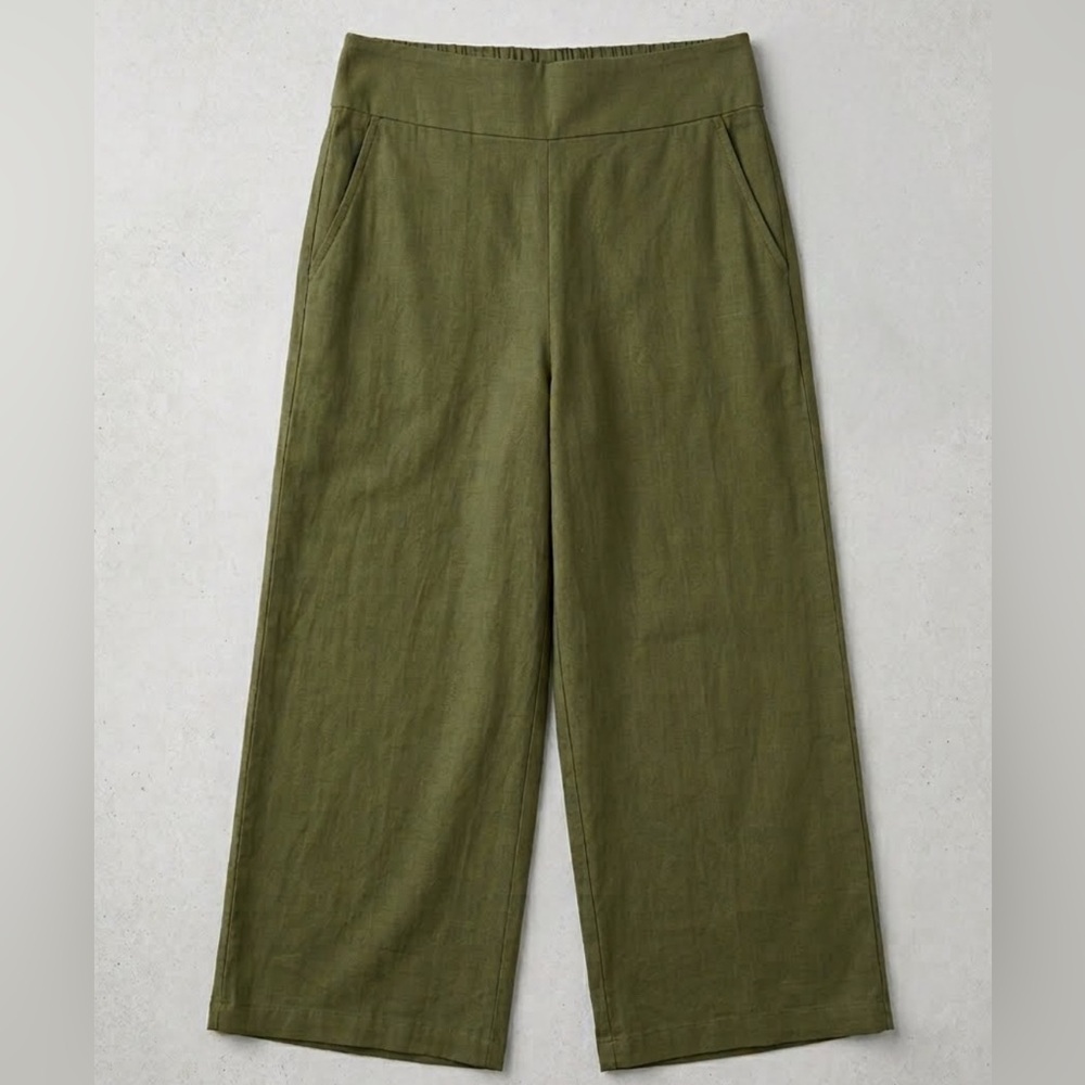 NWT Rhea Bohemian Olive Green Linen/Cotton Blend Wide Leg Pants